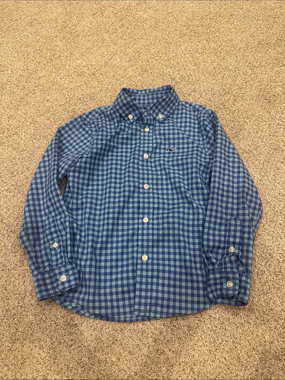 Vineyard Vines Boys Blue Gingham Button-Down performance whale shirt size 5